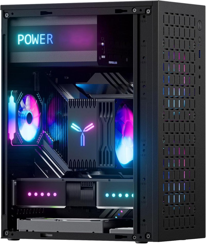 JOYJOM Micro ATX Case PC Case: MATX Case Mini PC ITX Desktop Computer Case Support Micro ATX MATX DTX ITX Mini PC with USB3.0, Support 3.5'' HDD (Black) - Image 4